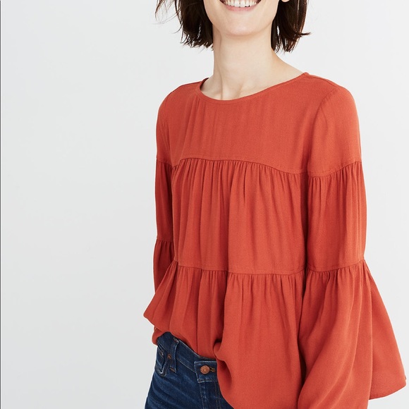 MADEWELL Tiered Blouse Buttoned Back - Picture 1 of 8